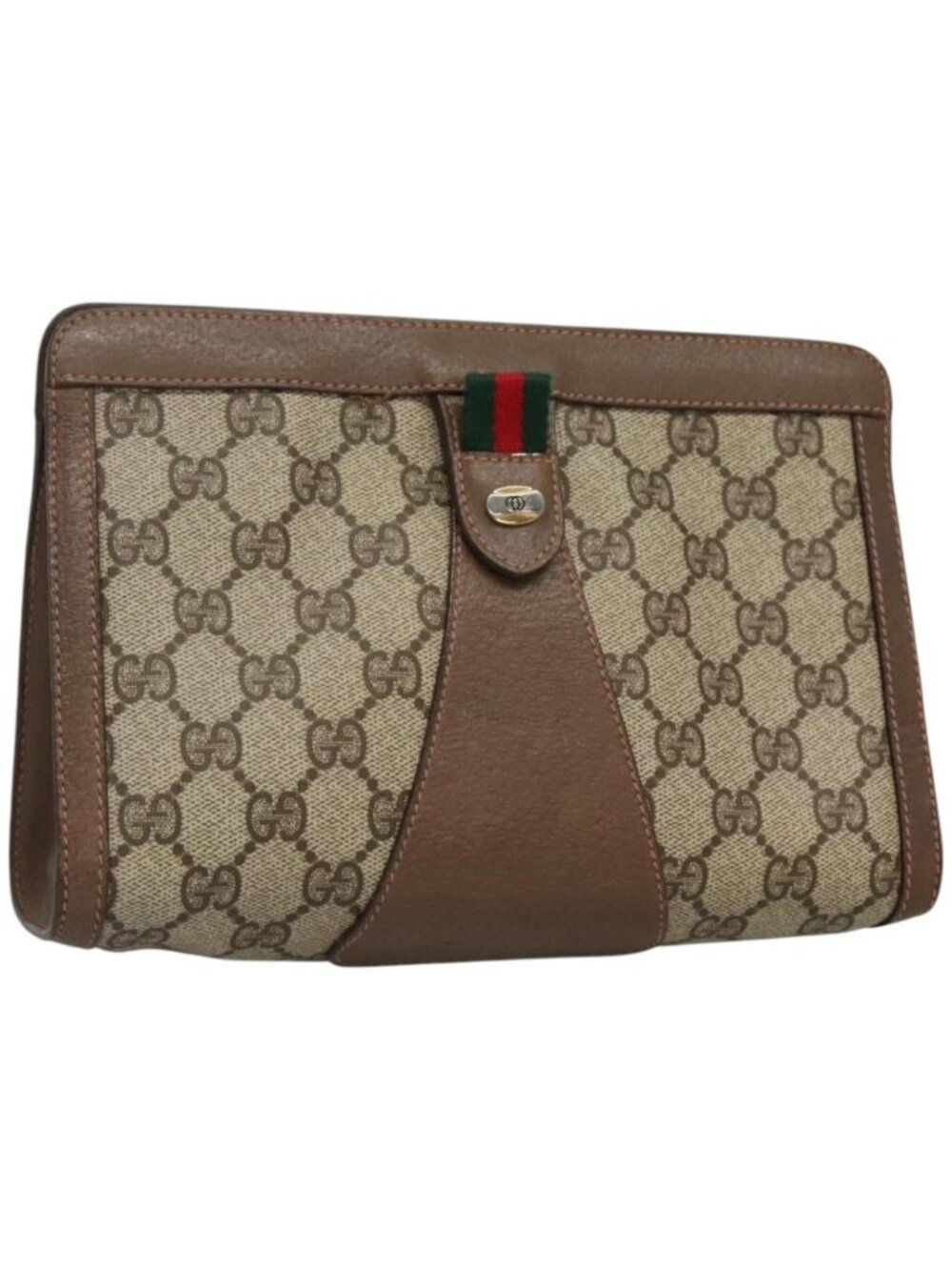 GUCCI GG Supreme Web Sherry Line Clutch Bag PVC Beige Red 89 01 032